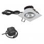 Preview: EVN P-LED Decken-Einbaustrahler mit warmweißem Licht dimmbar quad. schwenkbar chrom matt IP65 6W 3000K 90Ra EinbauØ68 feuchtraumgeeignet
