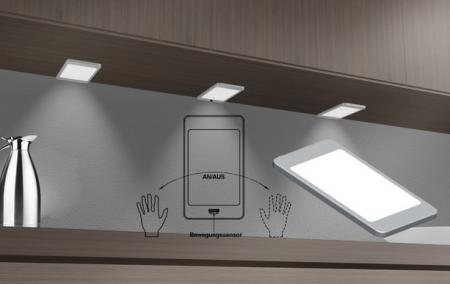 3er Set Ultraflache Bewegungssensor LED Möbellleuchte MOBiBLADE SENSOR silber Mobilux