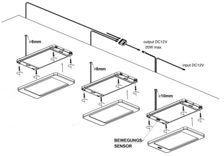 3er Set Ultraflache Bewegungssensor LED Möbellleuchte MOBiBLADE SENSOR silber Mobilux