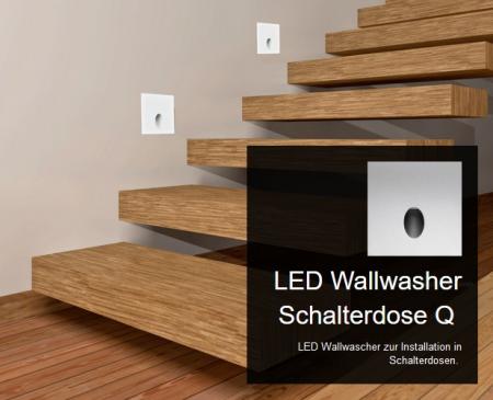 Eckige Wallwasher Schalterdose Q 3000K LED Wandeinbauleuchte silber satiniert Mobilux