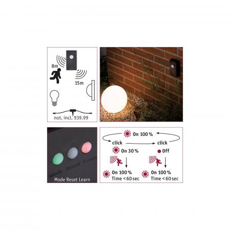 Paulmann Plug & Shine Funksteuerung mit Dämmerungssensor und Bewegungsmelder – ZigBee IP44 Anthrazit