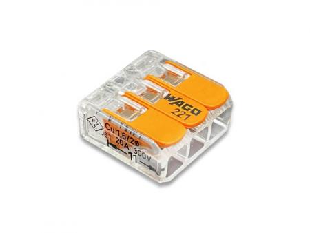 50 x Wago 221-413 Verbindungsklemme mit Hebel transparent für alle Leiterarten 3-Leiter bis 4qmm