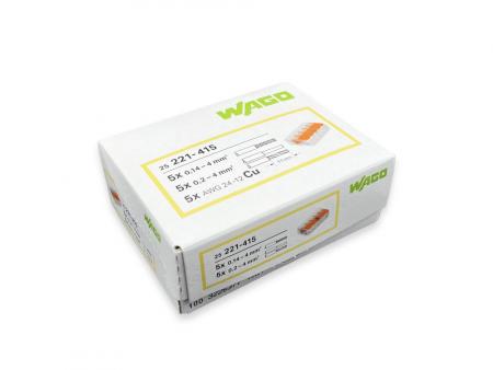 Wago 221-415 Verbindungsklemme mit Hebel transparent für alle Leiterarten 5-Leiter bis 4qmm