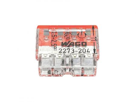 100 x Wago 2273-204 Verbindungsklemme transparent orange für alle Leiterarten 4-Leiter bis 0,5-2,5qmm