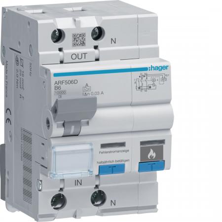 Hager AFDD mit FI-LS 1P+N 10kA B-6A 30mA A 3M