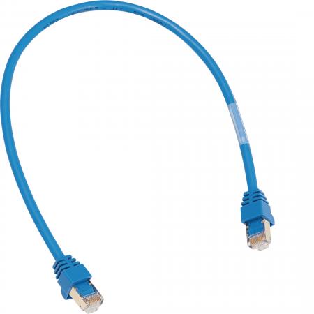 Hager Patchkabel mit 2x RJ45 Stecker für WAN-/LAN-Anwendung, Farbe blau, Länge 1