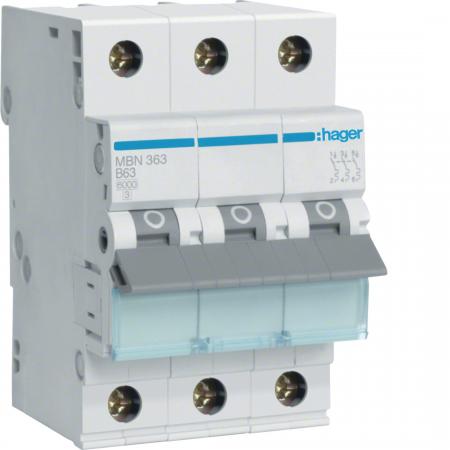 Hager MBN363 Leitungsschutzschalter 3-polig B63A 6 kA 3 Module