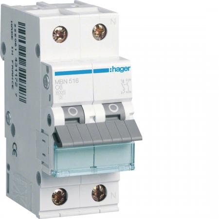 Hager LS-Schalter 1P+N 6kA B-16A 2M