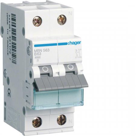 Hager LS-Schalter 1P+N 6kA B-63A 2M