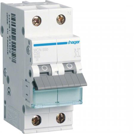 Hager LS-Schalter 1P+N 6kA C-50A 2M
