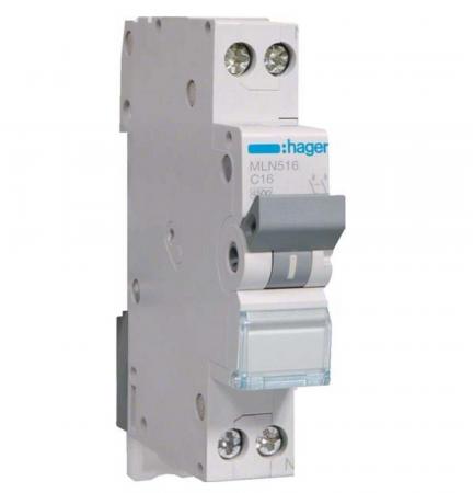 Hager MLN516 Leitungsschutzschalter 1P+N C16A 6 kA 1 Modul