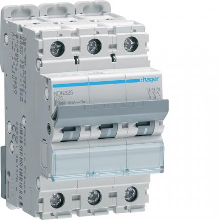 Hager LS-Schalter 3 polig 10kA/15kA D-25A 3M