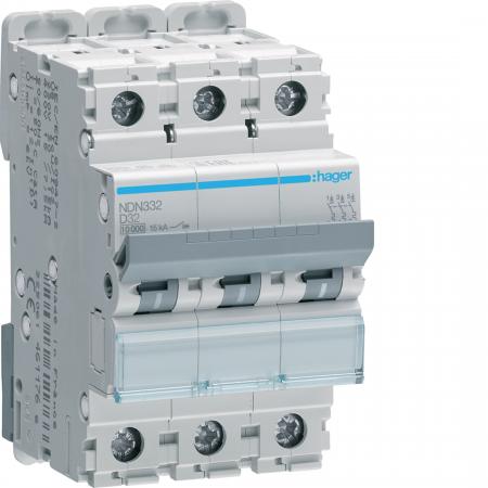 Hager LS-Schalter 3 polig 10kA/15kA D-32A 3M