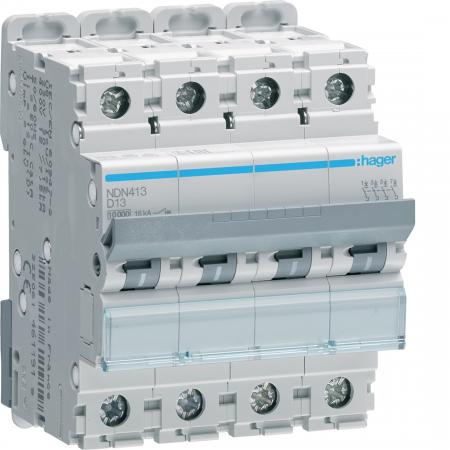Hager LS-Schalter 4 polig 10kA/15kA D-13A 4M