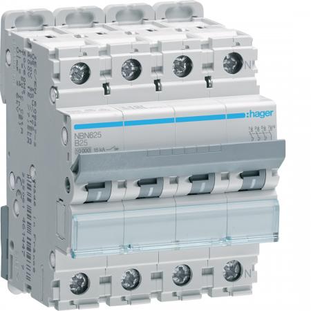 Hager LS-Schalter 3P+N 10kA/15kA B-25A 4M