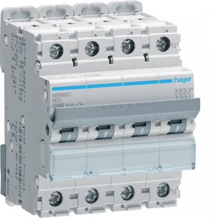 Hager LS-Schalter 3P+N 10kA/15kA B-63A 4M