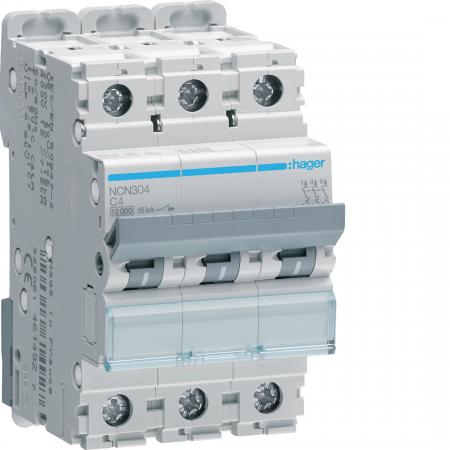 Hager LS-Schalter 3 polig 10kA/15kA C-4A 3M