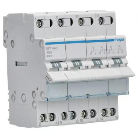 Hager SFT440 Netzumschalter 40 A, 4-polig, I-0-II, mittige Aus-Stellung, 4 Module