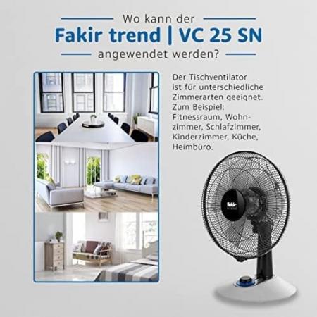Fakir Trend Tischventilator VC 25 SN  in Weiß/Schwarz 4 Stufen, Oszillation horizontal, einstellbarer Neigungswinkel