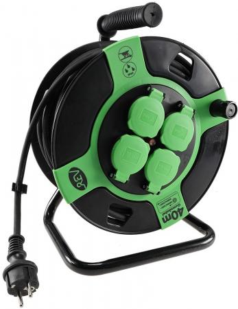  REV Kunststoff-Kabeltrommel, 40m Kabel, IP44 H05RR-F 3G1,5mm², schwarze Gummileitung