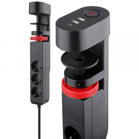 REV ChiliTec Steckdosenleiste für Tischmontage REV 3-fach, 3m Kabel, USB-A /USB-C