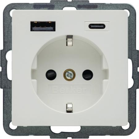 Berker 48146089 Steckd. SCHUKO/USB AC 20W PD Qx pw samt