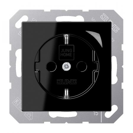 JUNG HOME Smart SCHUKO Steckdose 16 A 250 V, Bluetooth Mesh, Funktionsanzeige, Safety Plus, Serie A, schwarz, BT A 1521 S SW