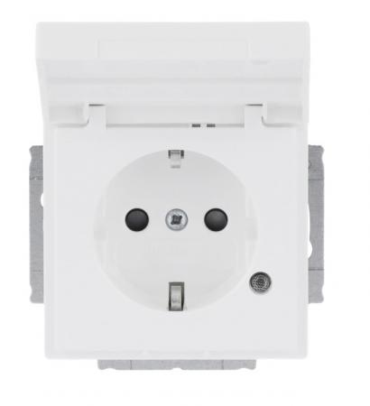 BUSCH-JAEGER 20 EUKNBL-84 SCHUKO Steckdosen-Einsatz Safety+ mit LED Kontrolllicht /grün mit Klappdeckel mit Beschriftungsfeld studioweiß - Plattform 63