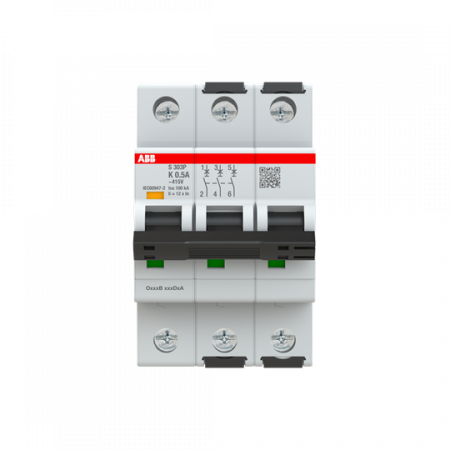 ABB S303P-K0.5 Sicherungsautomat K-Char., 25 kA, 0, 5A, 3P