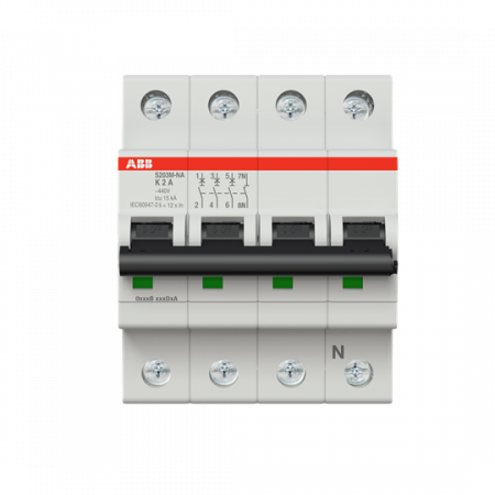 ABB S203M-K2NA Sicherungsautomat K-Char., 10 kA, 2 A, 3P+NA