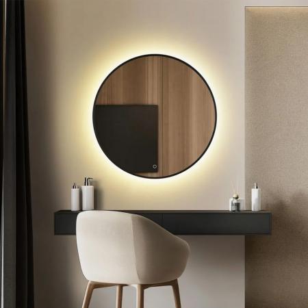 Helestra VIDO LED Lichtspiegel Ø 700 mm 35 W 760 lm 2700–6500 K Warmweiß bis Tageslichtweiß CRI 90–100 indirekt Sensor schwarz beheizbar