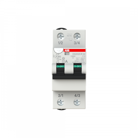 ABB DS202CR M C16 A10 FI/LS-Schalter 10 kA, 2P, Typ A, C13, 10 mA 2 Teilungseinheiten