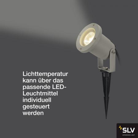 SLV 227418 NAUTILUS SPIKE Erdspießstrahler inkl. 1.5m Kabel mit Stecker GU10 IP65 silbergrau