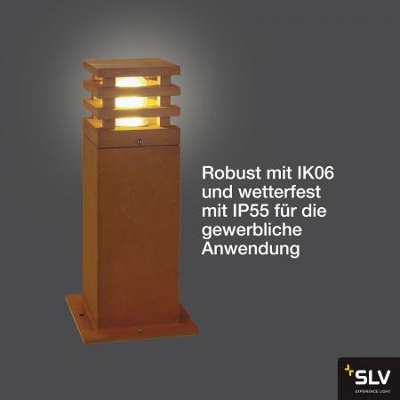 SLV 229420 RUSTY SQUARE 40cm hohe Wegeleuchte aus Stahl mit Rostpatina IP55