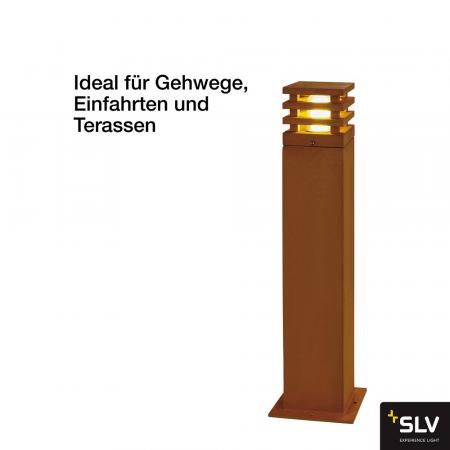 SLV 229421 RUSTY SQUARE 70cm hohe Wegeleuchte aus Eisen mit Rostpatina IP55
