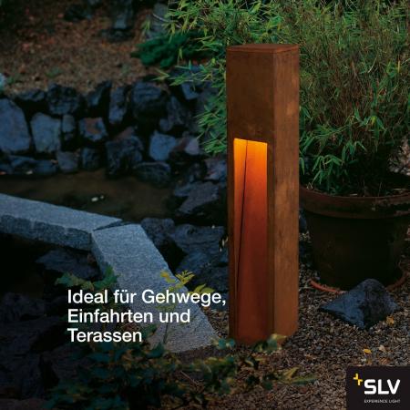 SLV 229411 RUSTY SLOT 80cm hohe Wegeleuchte aus Eisen mit Rostpatina IP44