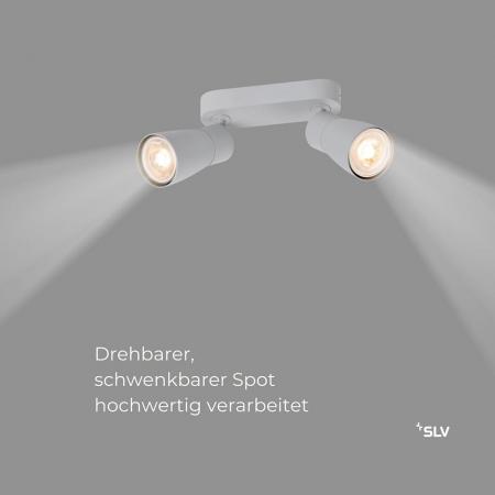 SLV 1008372 PURI 2.0 DOME Double Long Wand- und Deckenleuchte, 2 x GU10 max. 6 W, grau