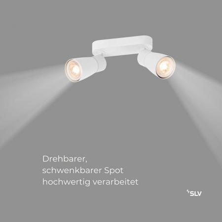 SLV 1008371 PURI 2.0 DOME Double Long Wand- und Deckenleuchte, 2 x GU10, weiß