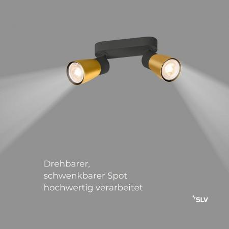SLV 1008370 PURI 2.0 Dome CW Double Long Aufbauleuchte 2x GU10 Schwarz/Gold