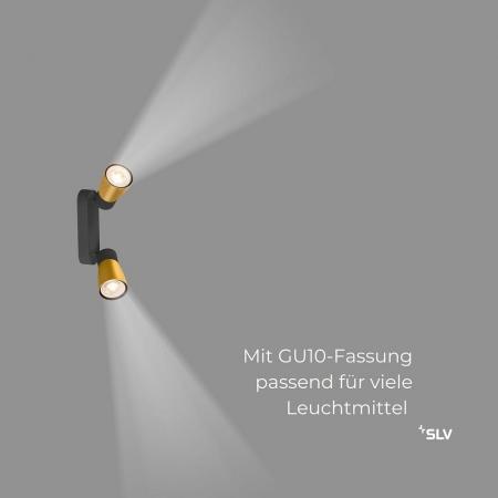 SLV 1008370 PURI 2.0 Dome CW Double Long Aufbauleuchte 2x GU10 Schwarz/Gold