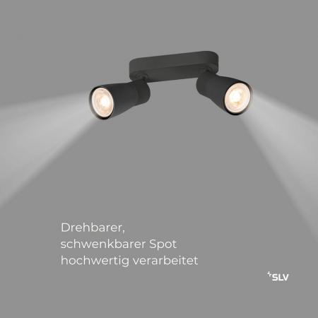 SLV 1008369 PURI 2.0 DOME Double Long Wand- und Deckenleuchte, 2 x GU10 max. 6 W, schwarz