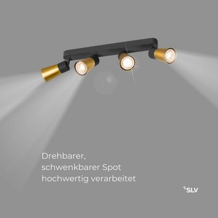 SLV 1008349 PURI 2.0 Cone, Wand- und Deckenaufbauleuchte, long, 4 x max. 6 W GU10, schwarz / gold