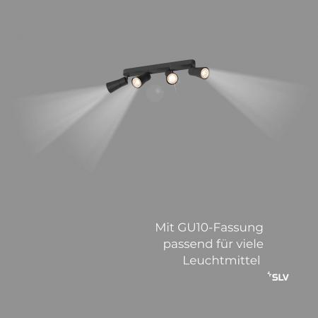 SLV 1008348 PURI 2.0 Cone, Wand- und Deckenaufbauleuchte, long, 4 x max. 6 W GU10, schwarz