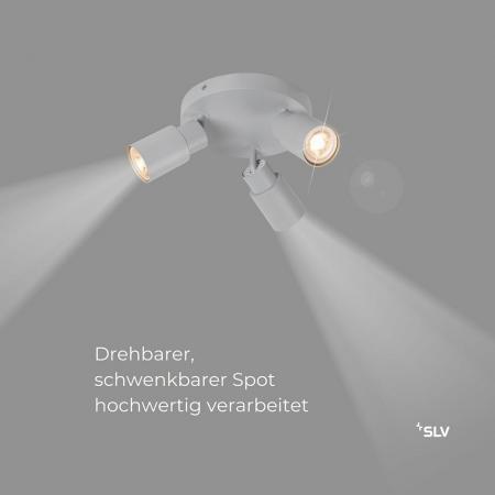 SLV 1008335 PURI 2.0 Tube Wand- und Deckenleuchte 3x GU10, Grau/Grau, rund