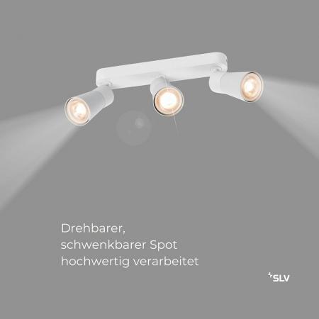SLV 1008326 PURI 2.0 Cone, Wand- und Deckenaufbauleuchte, long, 3 x max. 6 W GU10, weiß