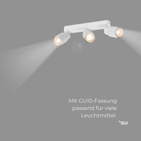 SLV 1008322 PURI 2.0 Tube, Wand- und Deckenaufbauleuchte, long, 3 x max. 6 W GU10, weiß