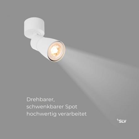 SLV 1008294 PURI 2.0 Dome, Wand- und Deckenaufbauleuchte, 1x max. 6 W GU10, weiß