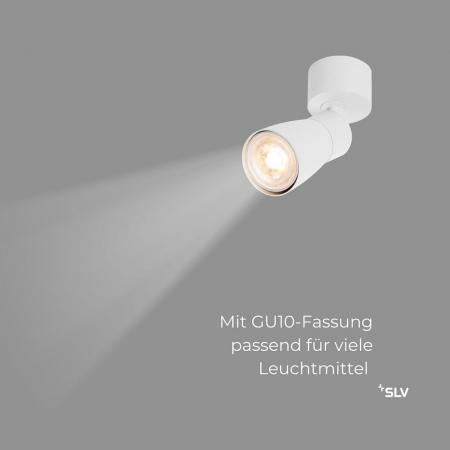 SLV 1008294 PURI 2.0 Dome, Wand- und Deckenaufbauleuchte, 1x max. 6 W GU10, weiß