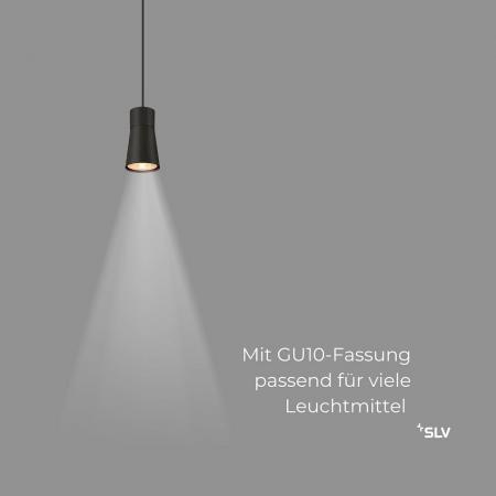 SLV 1008278 PURI 2.0 CONE Pendelleuchte 3-Phasen GU10 schwarz/schwarz