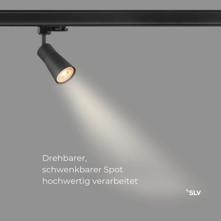 SLV 1008269 PURI 2.0 CONE 3-Phasen-Spot GU10 schwarz/schwarz, schwenkbar, 6 W